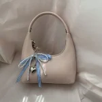 Checkered Ribbon Metallic Heart Bag Charm- Fullmoon Creations