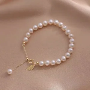 Classic Pearl Leaf Charm Bracelet - Fullmoon Creations