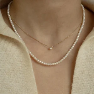 Double-Strand Classic Pearl Solitaire Necklace- Fullmoon Creations