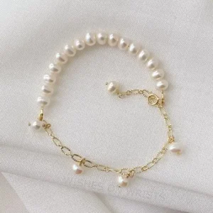 Half-Chain Half-Pearl Bracelet- Fullmoon Creations