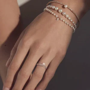 Multi-Strand Pearl and Diamond Bangle Bracelet- Fullmoon Creations