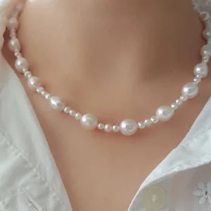 Organic Mixed Size Pearl Necklace- Fullmoon Creations