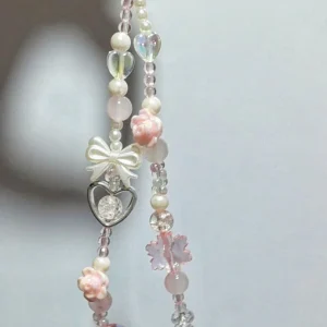 Pink flower with bow phone charm- Fullmoon Creations