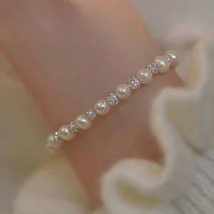 Shimmering Rhinestone Pearl Strand Bracelet- Fullmoon Creations